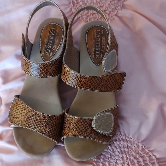 Spring Step L'Artiste Brown Snake Platform Sandals Size 9 EUC - Picture 5 of 7